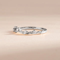 Unique Nature Inspired 925 Sterling Silver Curved Leaf CZ Wedding Band
