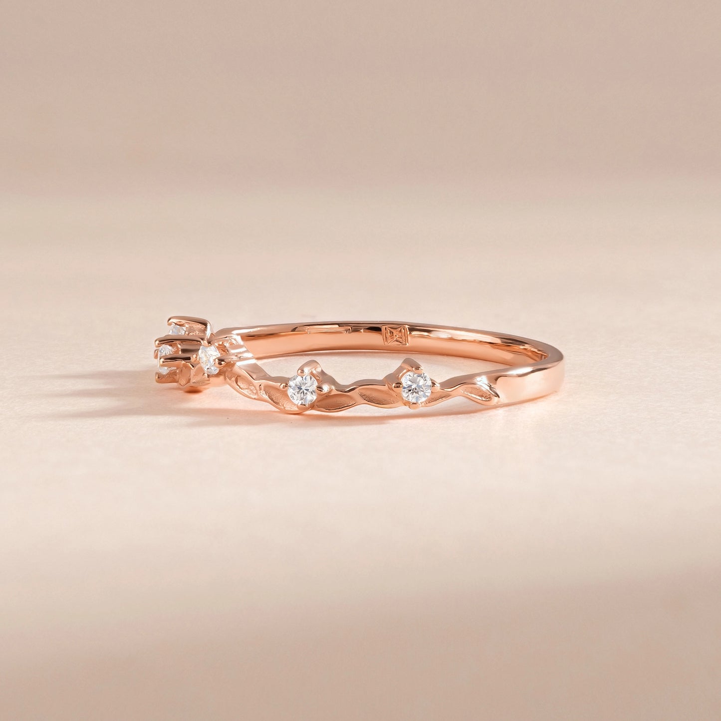 Stacking 18k Rose Gold Vermeil Nature Inspired Cubic Zirconia Wedding Chevron Ring