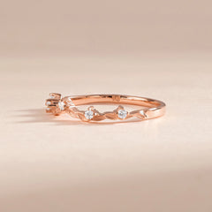 Stacking 18k Rose Gold Vermeil Nature Inspired Cubic Zirconia Wedding Chevron Ring