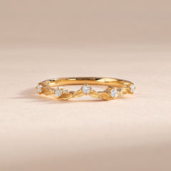 18k Yellow Gold Vermeil Nature Inspired Cubic Zirconia Curved Wedding Ring