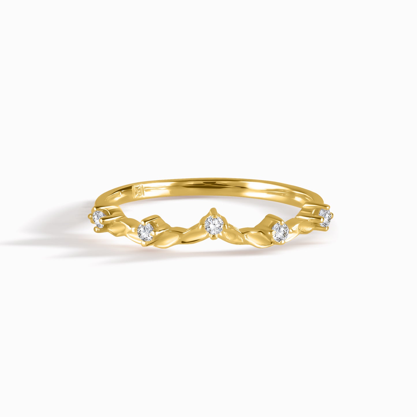 18k Yellow Gold Vermeil Nature Inspired Cubic Zirconia Curved Wedding Ring