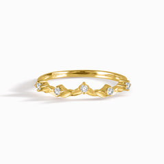 18k Yellow Gold Vermeil Nature Inspired Cubic Zirconia Curved Wedding Ring
