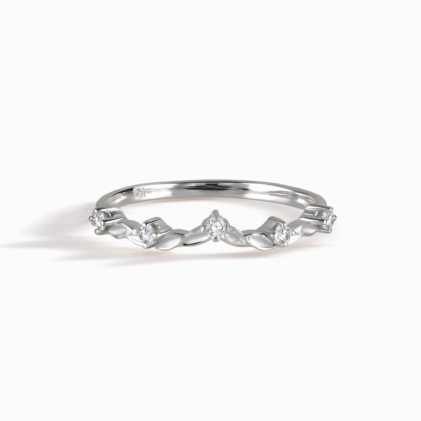 Unique Nature Inspired 925 Sterling Silver Curved Leaf CZ Wedding Band