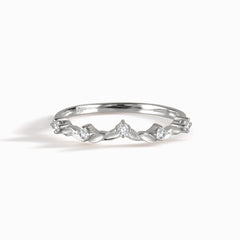 Unique Nature Inspired 925 Sterling Silver Curved Leaf CZ Wedding Band