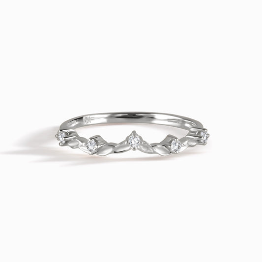 Unique Nature Inspired 925 Sterling Silver Curved Leaf CZ Wedding Band