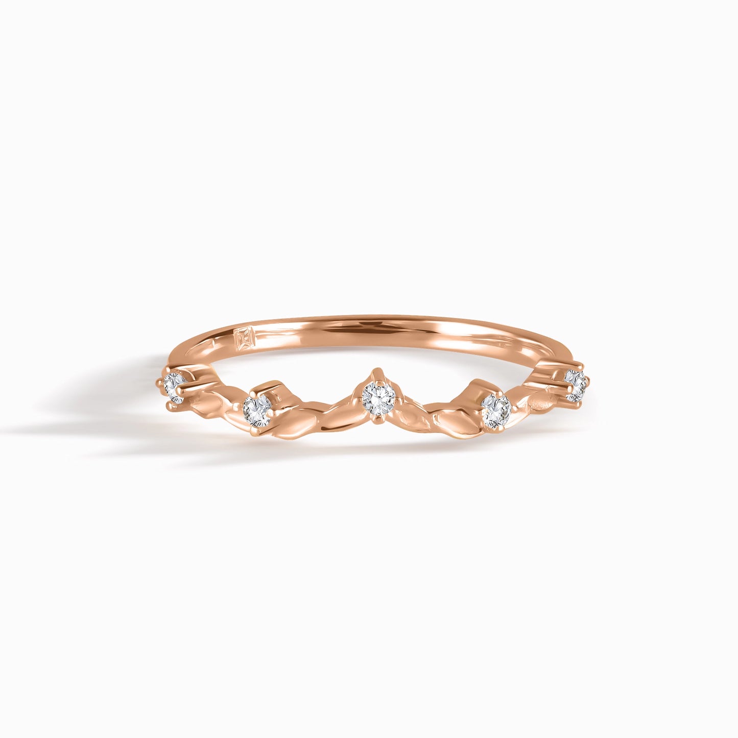 Stacking 18k Rose Gold Vermeil Nature Inspired Cubic Zirconia Wedding Chevron Ring