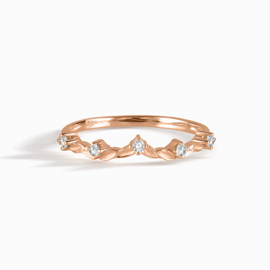 Stacking 18k Rose Gold Vermeil Nature Inspired Cubic Zirconia Wedding Chevron Ring