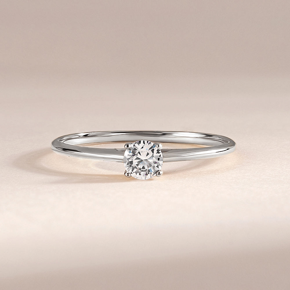Minimalist Delicate 925 Sterling Silver Solitaire Cubic Zirconia Promise Ring for Her