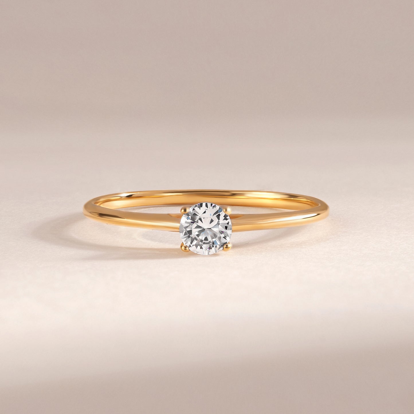 Minimalist 18k Yellow Gold Vermeil Solitaire Cubic Zirconia Engagement Ring