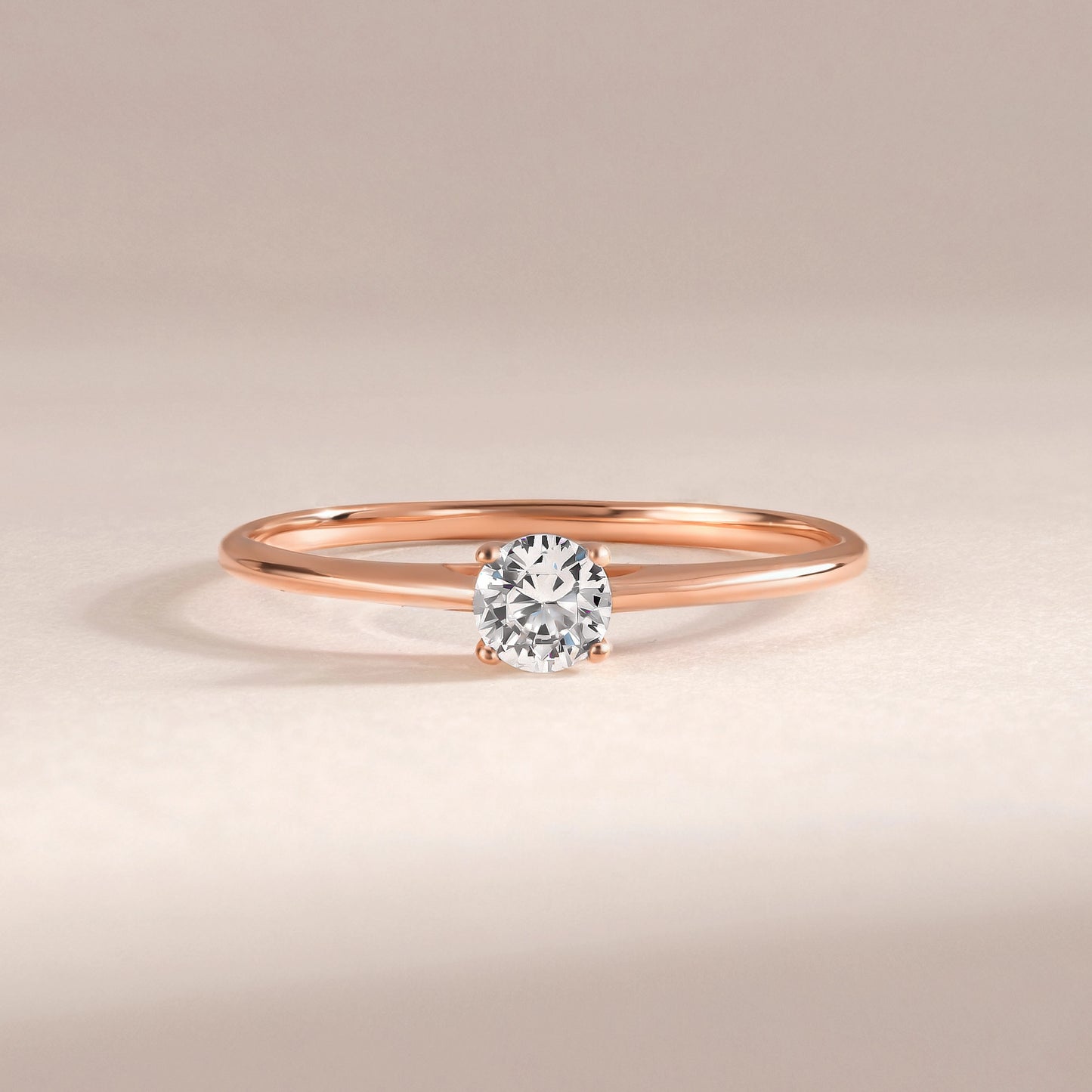 Delicate and Minimalist 18k Rose Gold Vermeil Solitaire Cubic Zirconia Engagement Ring