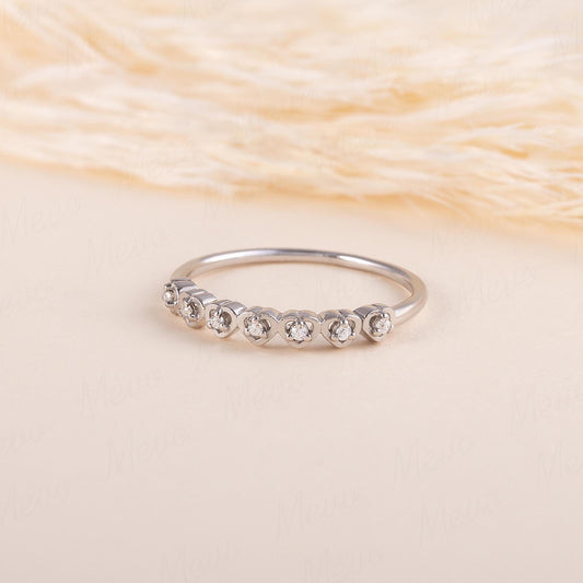 Women Unique 925 Sterling Silver CZ Heart Wedding Band
