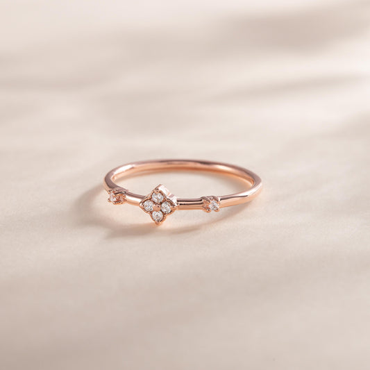 Dainty Minimalist 18K Rose Gold Vermeil Silver Clover CZ Promise Ring for Her