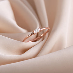 Minimalist 18K Rose Gold Vermeil Silver Baguette CZ Promise Ring for Her