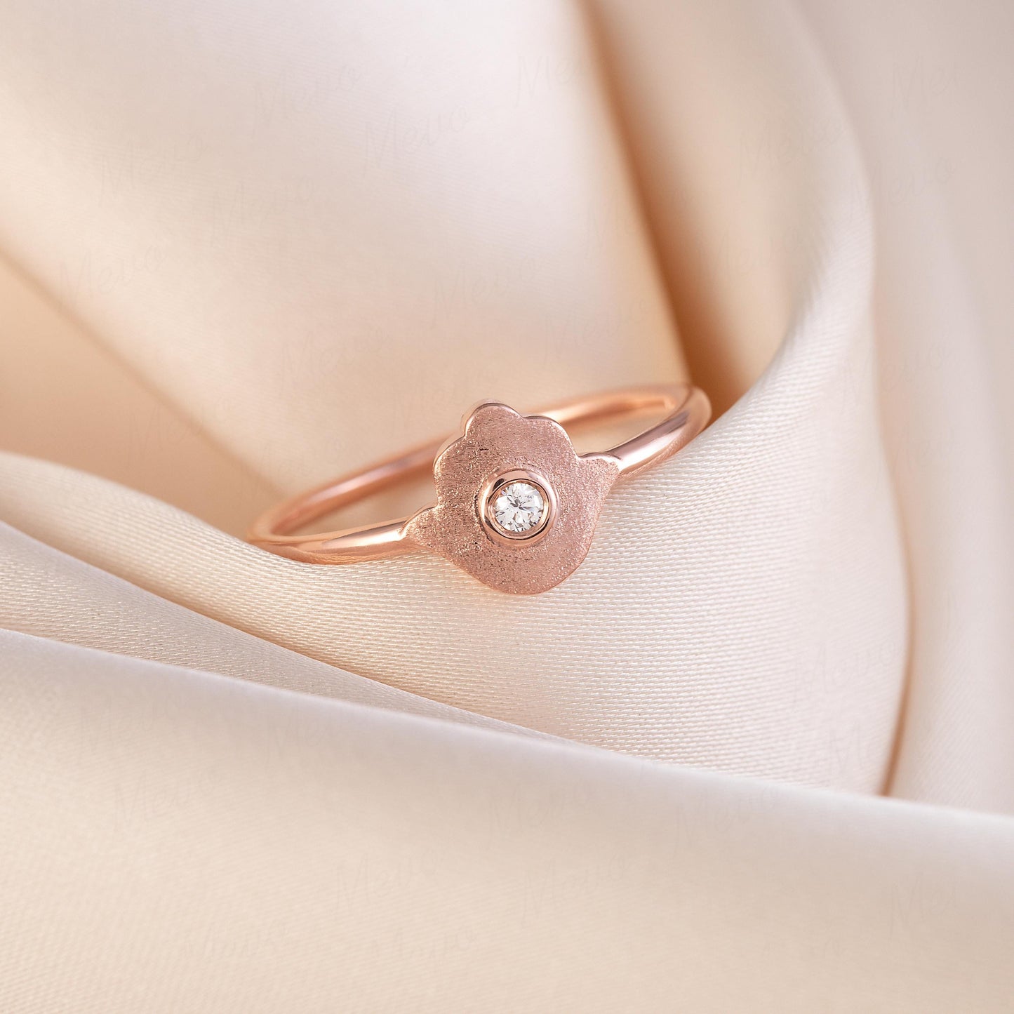 Women Dainty 18K Rose Gold Vermeil Silver Protection Hamsa Hand Ring