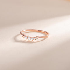 Women Dainty 18K Rose Gold Vermeil Silver Сhevron CZ Wedding Band, Curved Stackable Ring