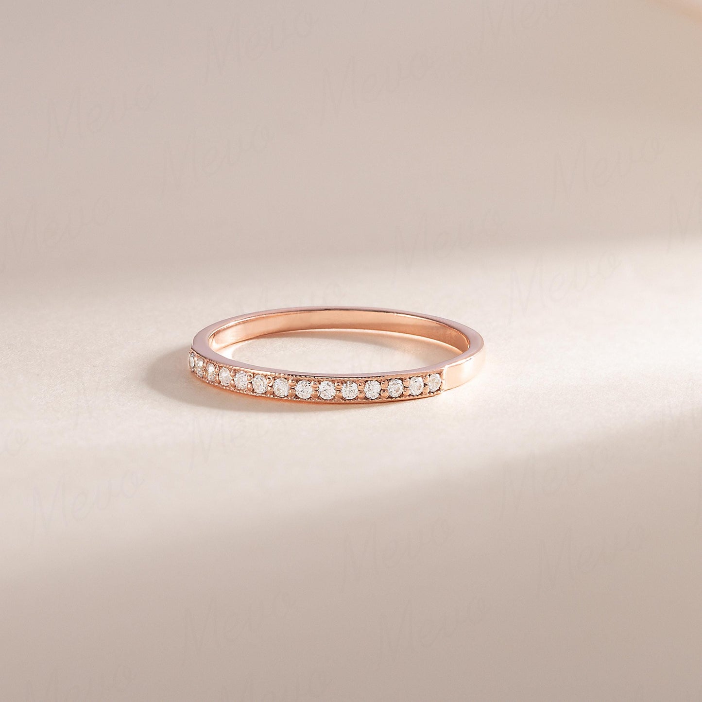 Women Dainty 18K Rose Gold Vermeil Silver Half Eternity Pave CZ Stacking Wedding Band