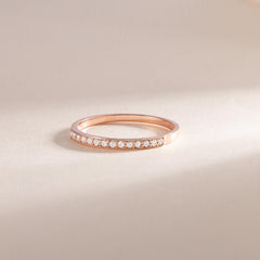 Women Dainty 18K Rose Gold Vermeil Silver Half Eternity Pave CZ Stacking Wedding Band