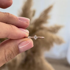Women Dainty Minimalist 18K Yellow Gold Vermeil Silver CZ Floral Engagement Ring