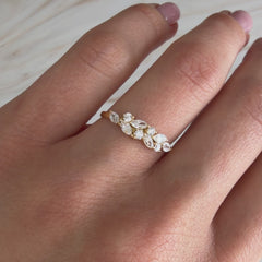 Unique 18k Rose Gold Vermeil Marquise Cubic Zirconia Cluster Ring for Her