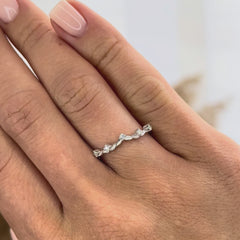 Unique Nature Inspired 925 Sterling Silver Curved Leaf CZ Wedding Band