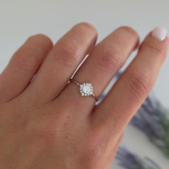 Women Victorian Style 925 Sterling Silver Cubic Zirconia Halo Engagement Ring