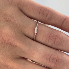 Minimalist 18K Rose Gold Vermeil Silver Baguette CZ Promise Ring for Her