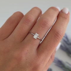 Dainty Minimalist 925 Sterling Silver Baguette Cubic Zirconia Solitaire Engagement Ring for Her