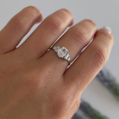Art Deco Style 18k Yellow Gold Vermeil Oval Baguette Square Engagement Ring with Cubic Zirconia