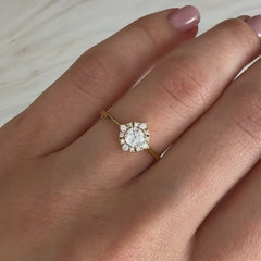 Elegant 18k Yellow Gold Vermeil Halo Cubic Zirconia Engagement Ring