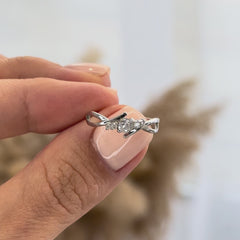 Dainty 18k White Gold Diamond Twisted Engagement Ring