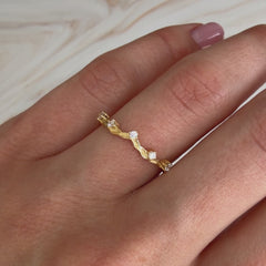 18k Yellow Gold Vermeil Nature Inspired Cubic Zirconia Curved Wedding Ring