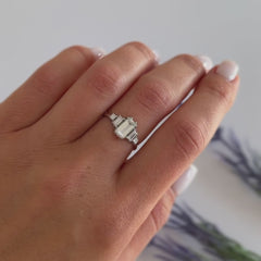 Women Unique Art Deco Style 925 Sterling Silver Baguette Cubic Zirconia Engagement Ring